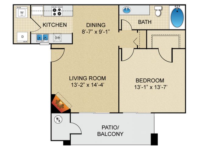 1 bedroom 1 bathroom floor plan at The Springs at Continental Ranch in Tucson, AZ